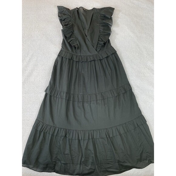 J. Crew Ruffle Sleeve Voile Dress Women's S Black 100% Cotton V-Neck A-Line - Picture 12 of 16
